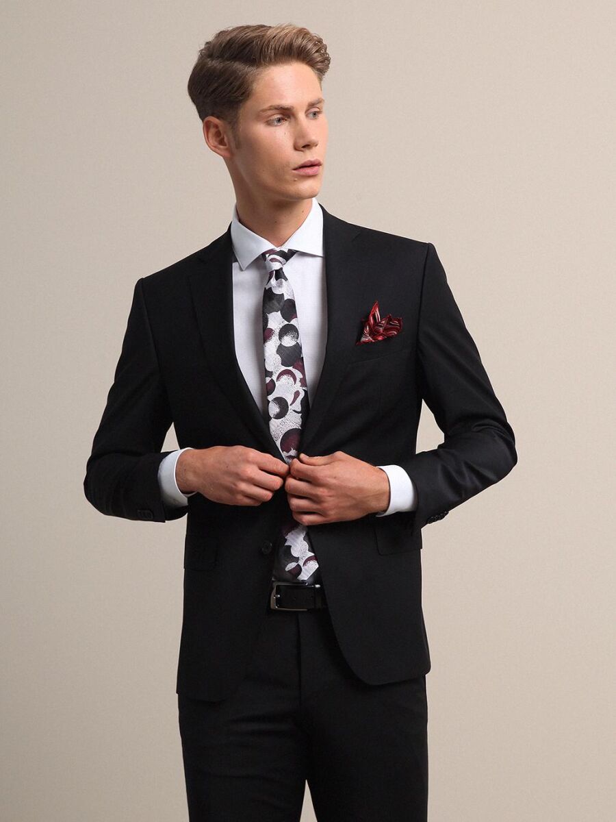 Black Slim Fit Butterfly Collar Weaving Tuxedo - 2