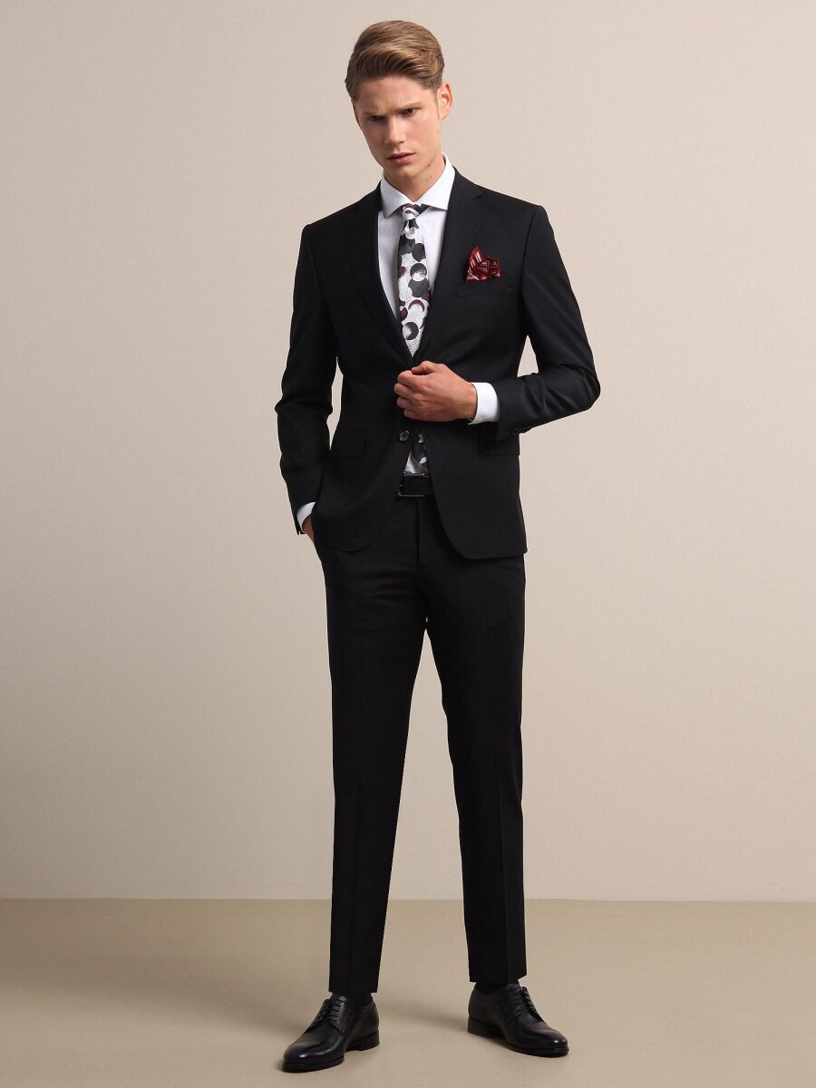 Black Slim Fit Butterfly Collar Weaving Tuxedo - 3