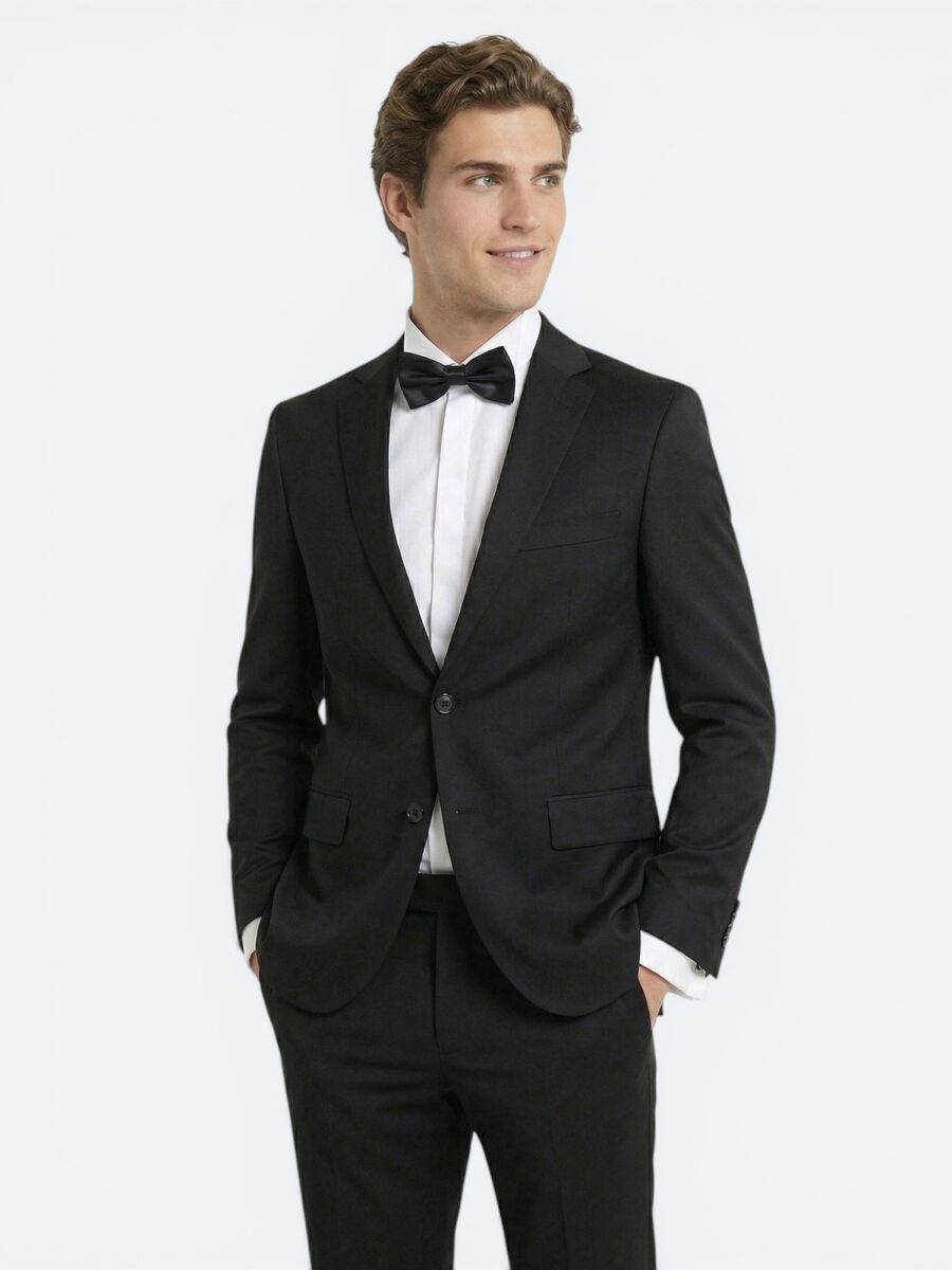 Black Slim Fit Butterfly Collar Weaving Tuxedo - 1