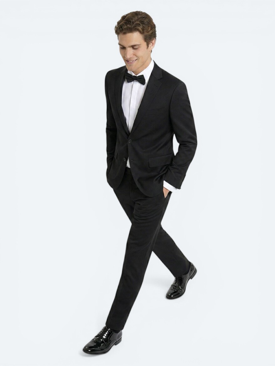 Black Slim Fit Butterfly Collar Weaving Tuxedo - 2