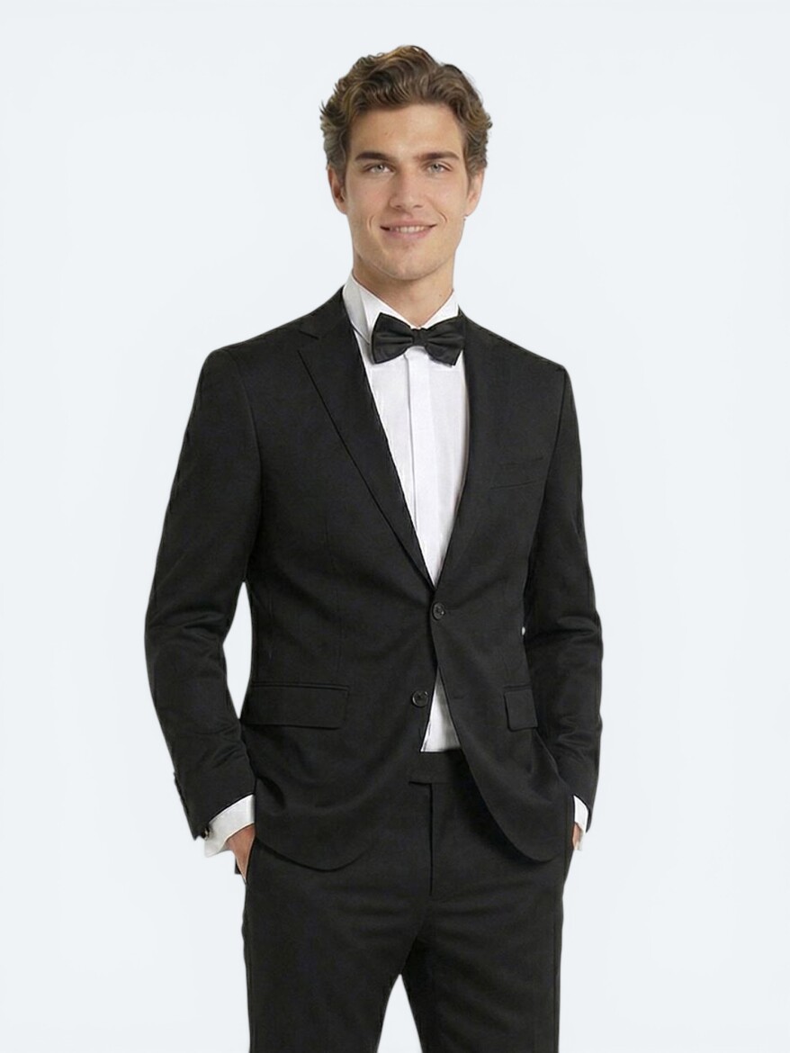 Black Slim Fit Butterfly Collar Weaving Tuxedo - 3