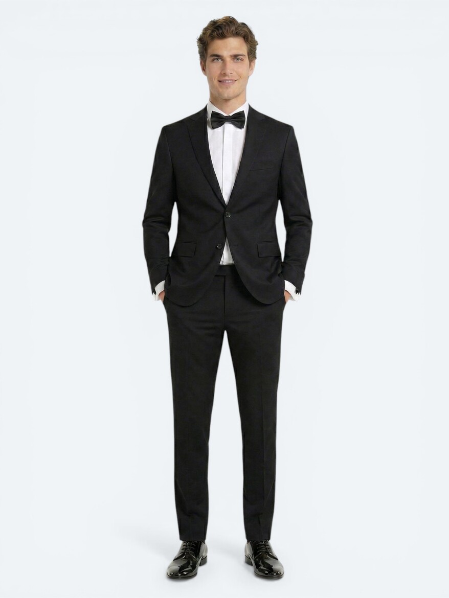 Black Slim Fit Butterfly Collar Weaving Tuxedo - 4
