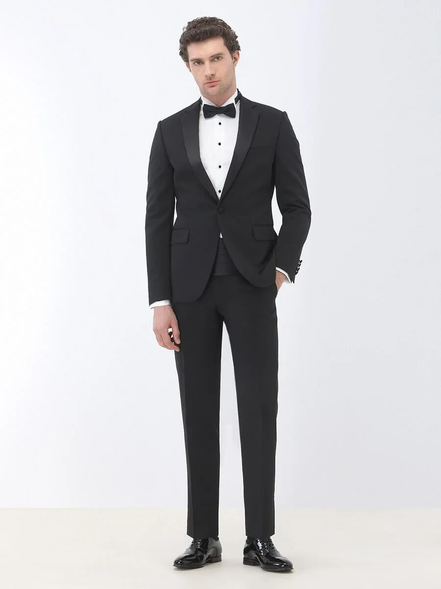 Black Slim Fit Butterfly Collar Weaving Tuxedo - 2
