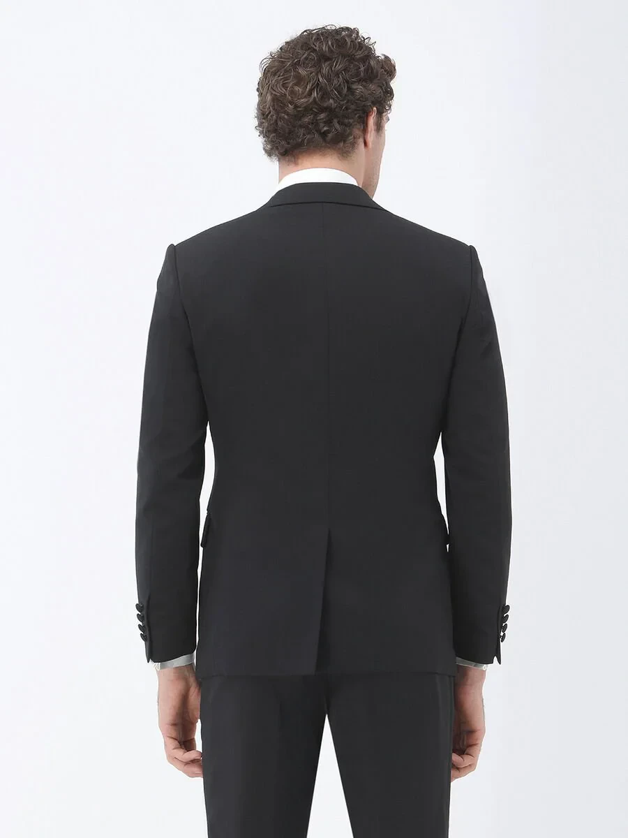 Black Slim Fit Butterfly Collar Weaving Tuxedo - 5