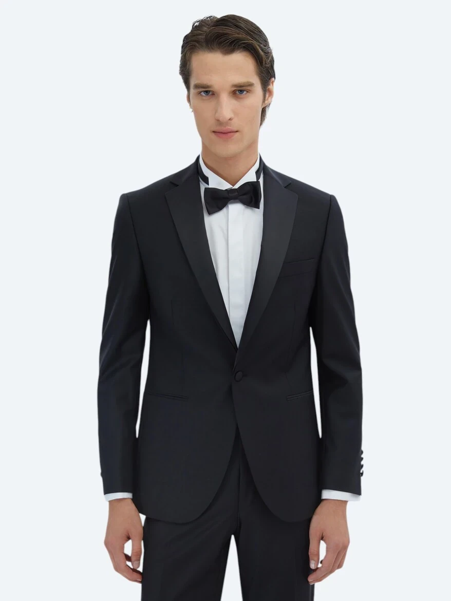 Black Slim Fit Butterfly Collar Weaving Tuxedo - 1