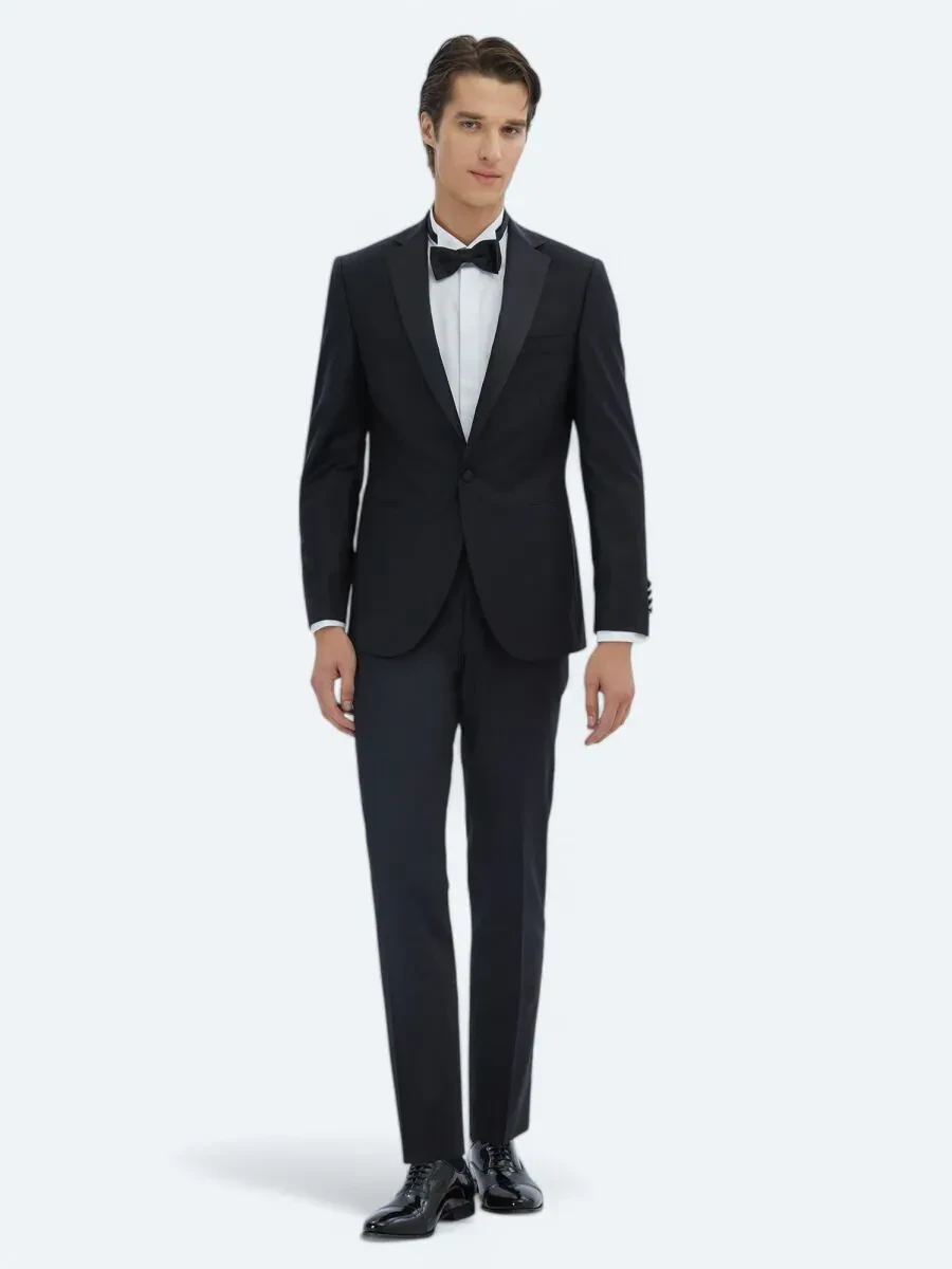 Black Slim Fit Butterfly Collar Weaving Tuxedo - 2