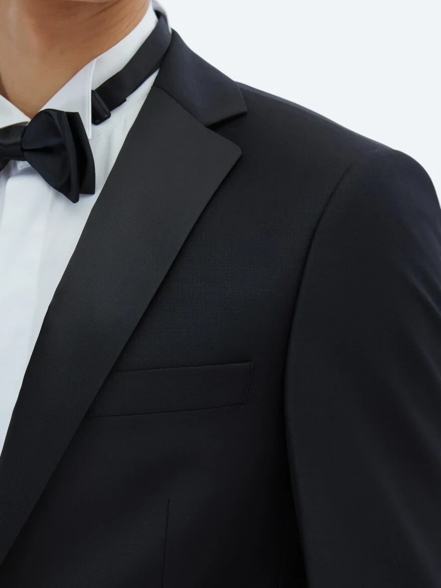 Black Slim Fit Butterfly Collar Weaving Tuxedo - 4