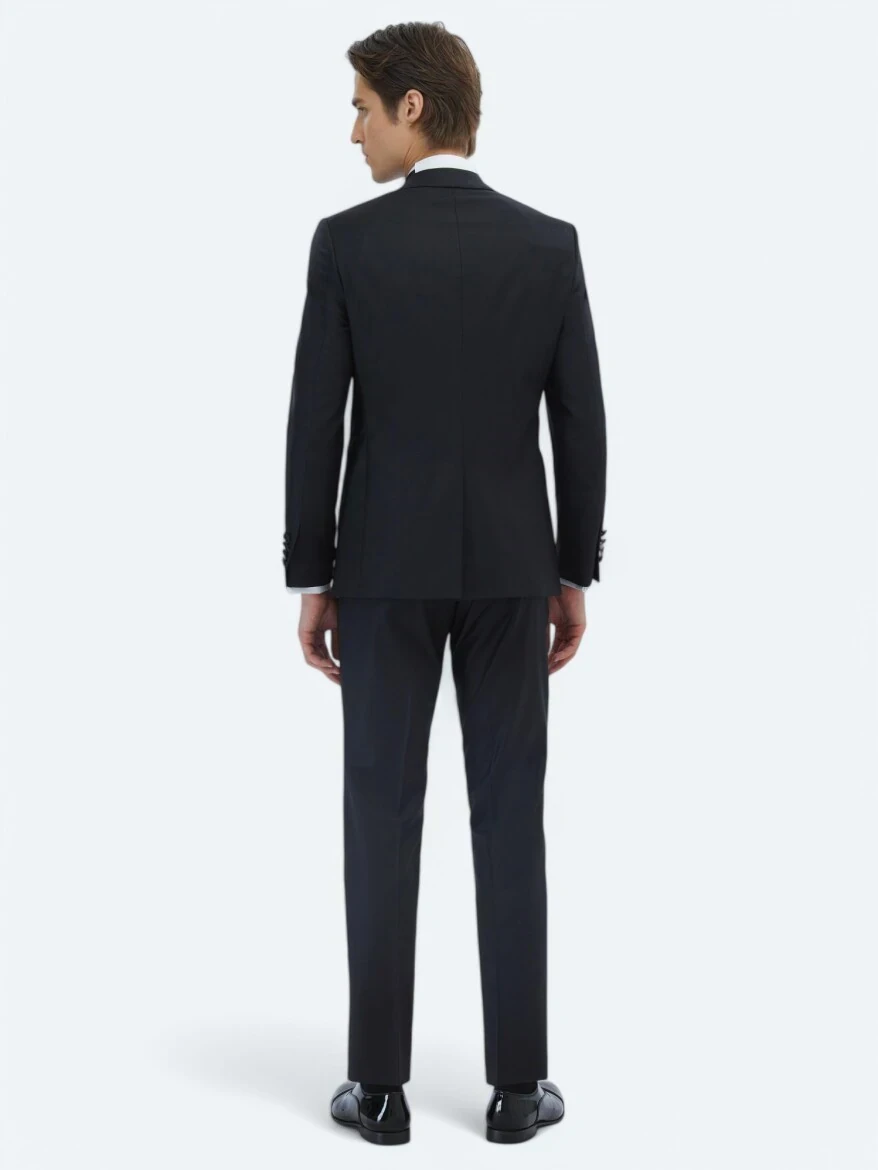 Black Slim Fit Butterfly Collar Weaving Tuxedo - 5