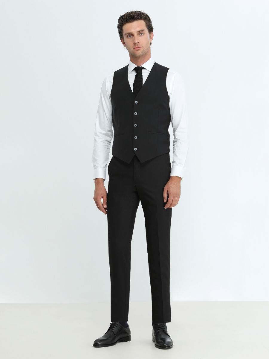 Black Slim Fit Classical Weaving Waistcoat - 2