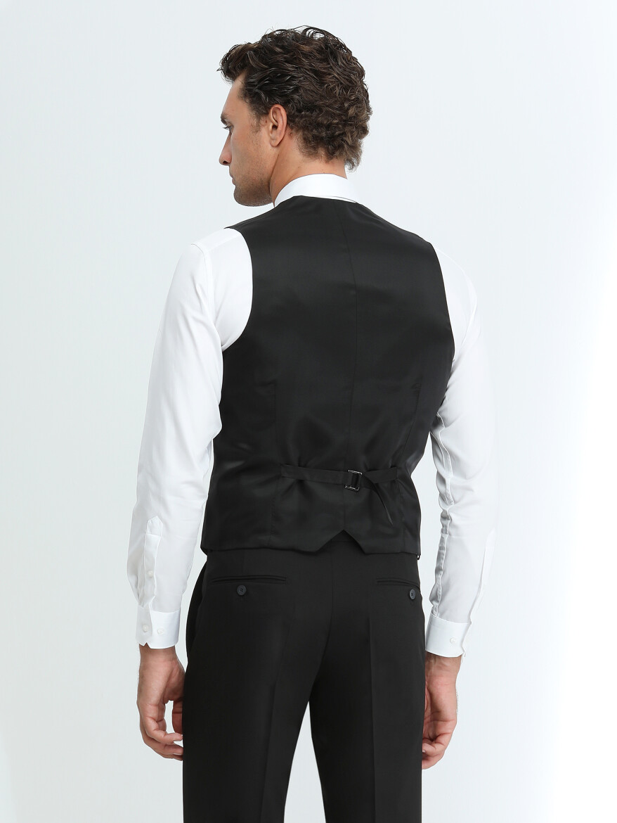 Black Slim Fit Classical Weaving Waistcoat - 4