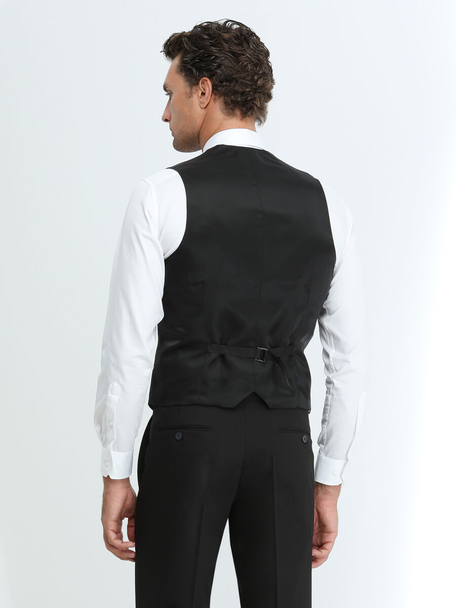 Black Slim Fit Classical Weaving Waistcoat - 4