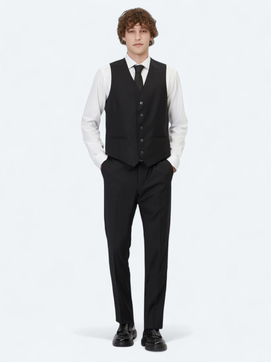 Black Slim Fit Classical Waistcoat - 2