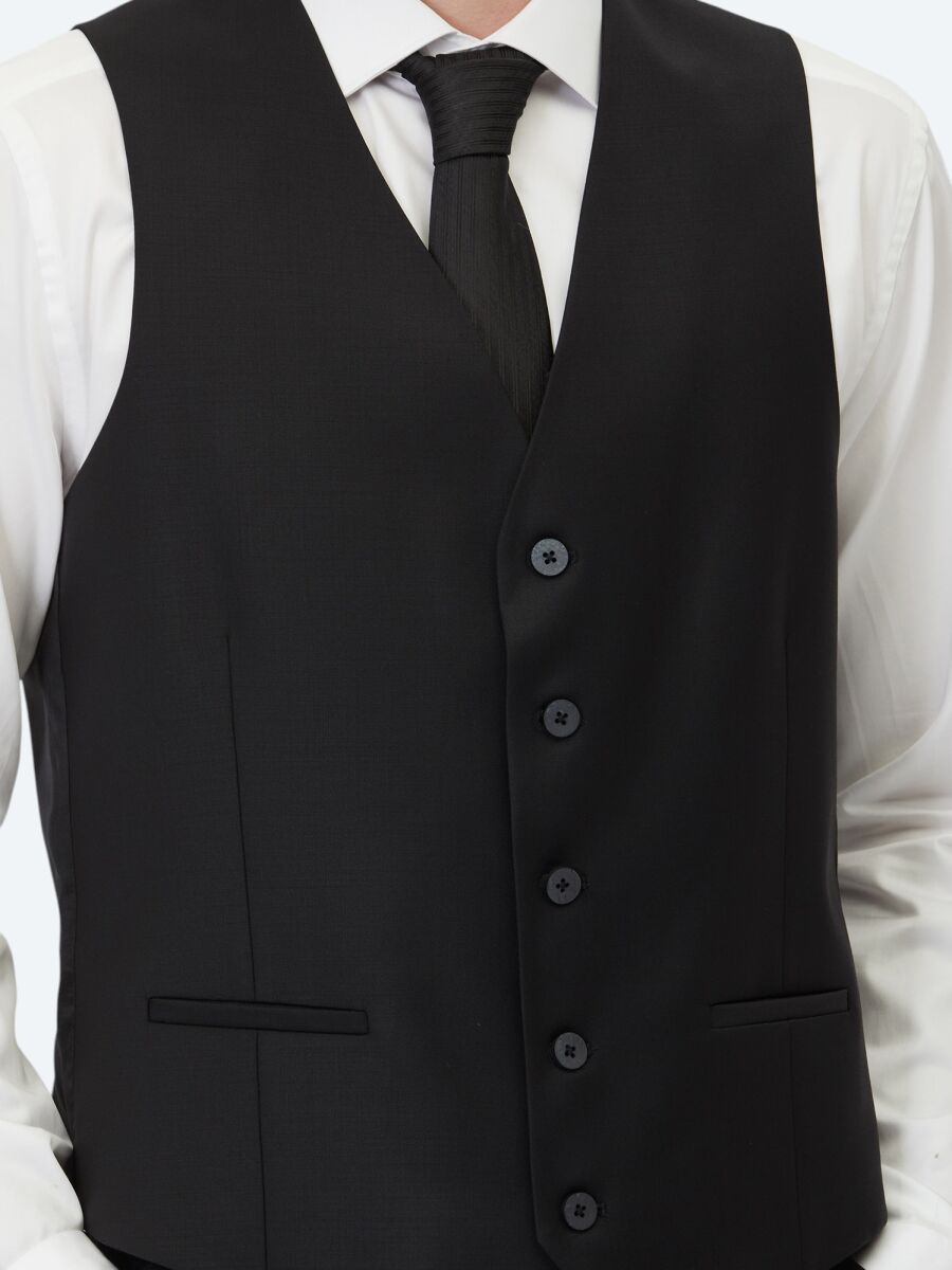 Black Slim Fit Classical Weaving Waistcoat - 3