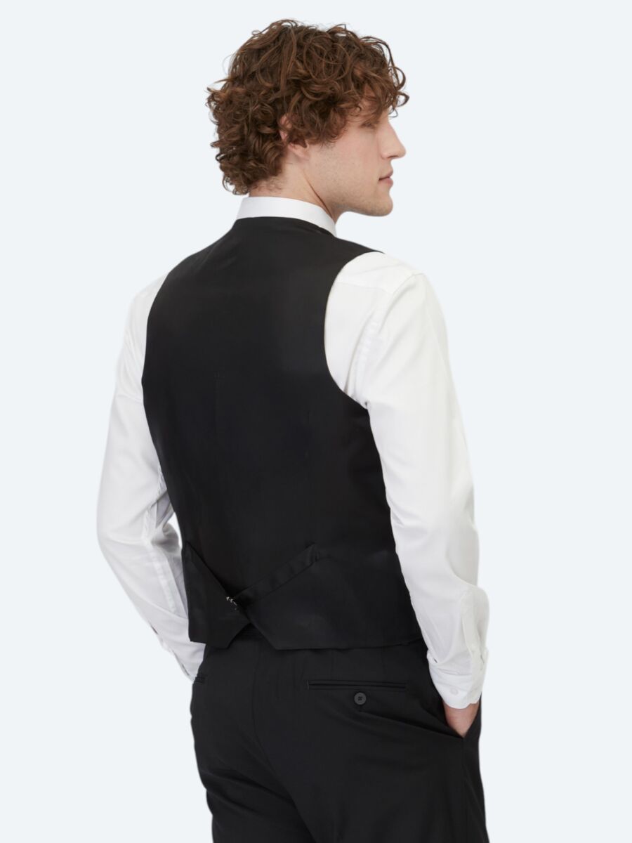 Black Slim Fit Classical Weaving Waistcoat - 5