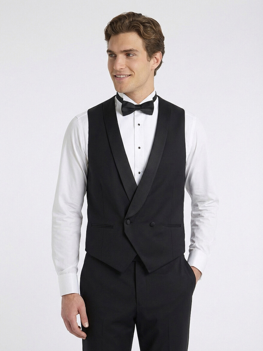 Black Slim Fit Classical Weaving Waistcoat - 3