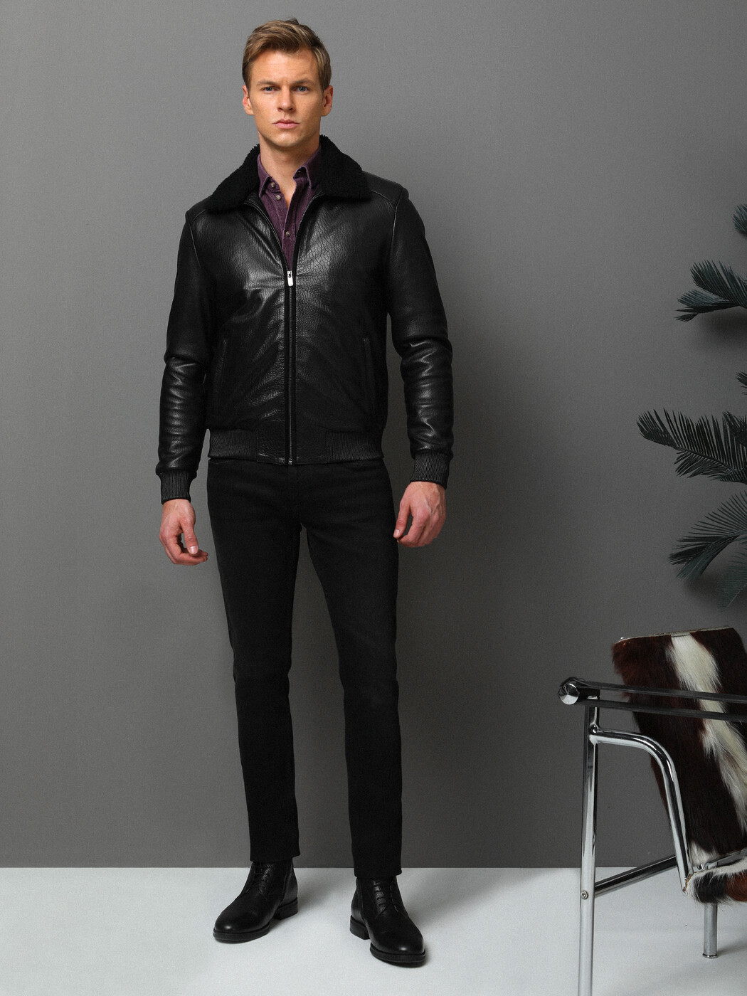 Black Slim Fit Denim Cotton Blended Trousers - 4