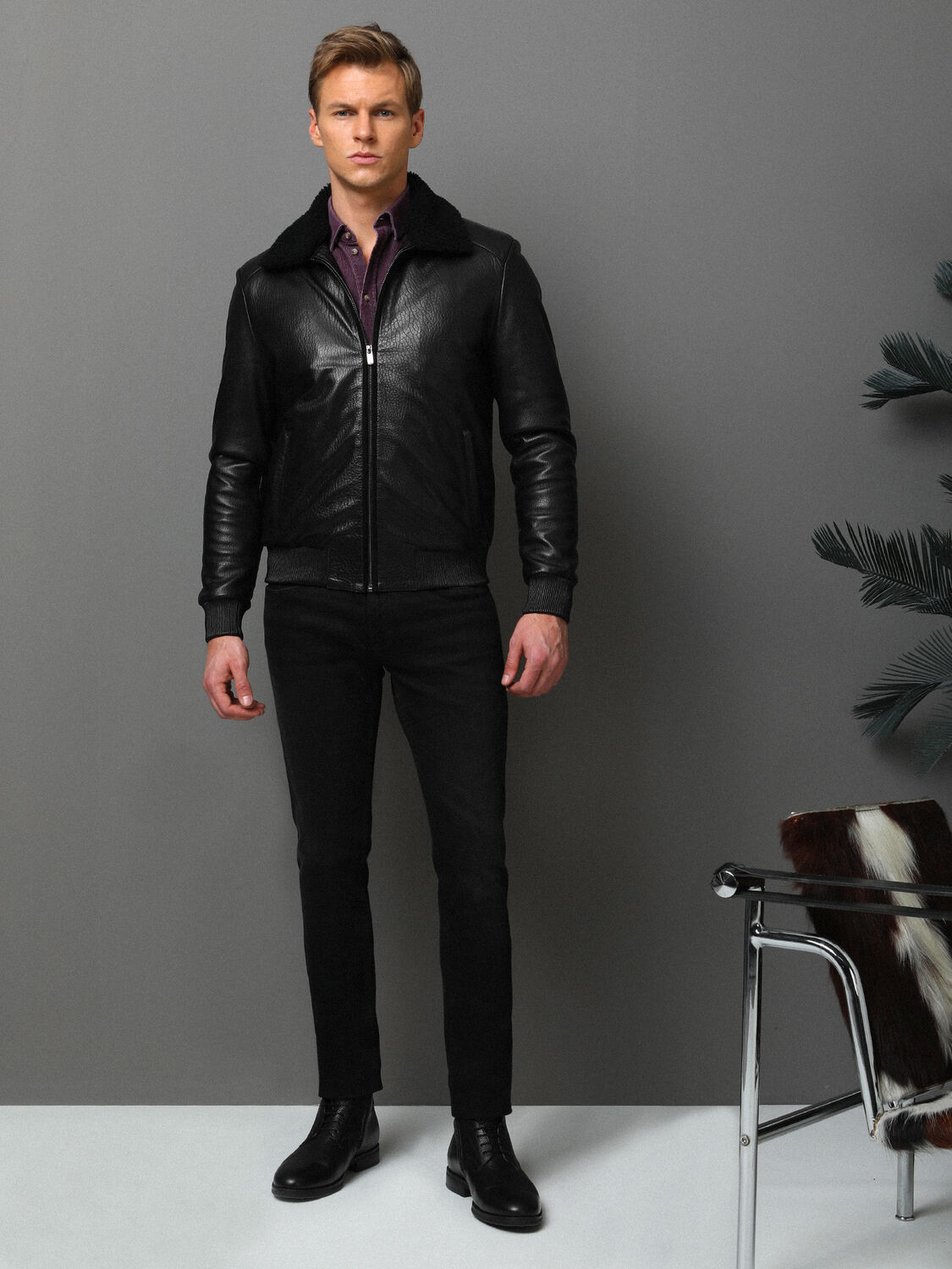 Black Slim Fit Denim Cotton Blended Trousers - 4