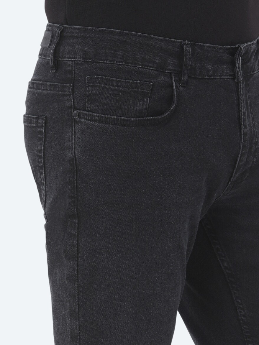 Black Slim Fit Denim Cotton Blended Trousers - 4