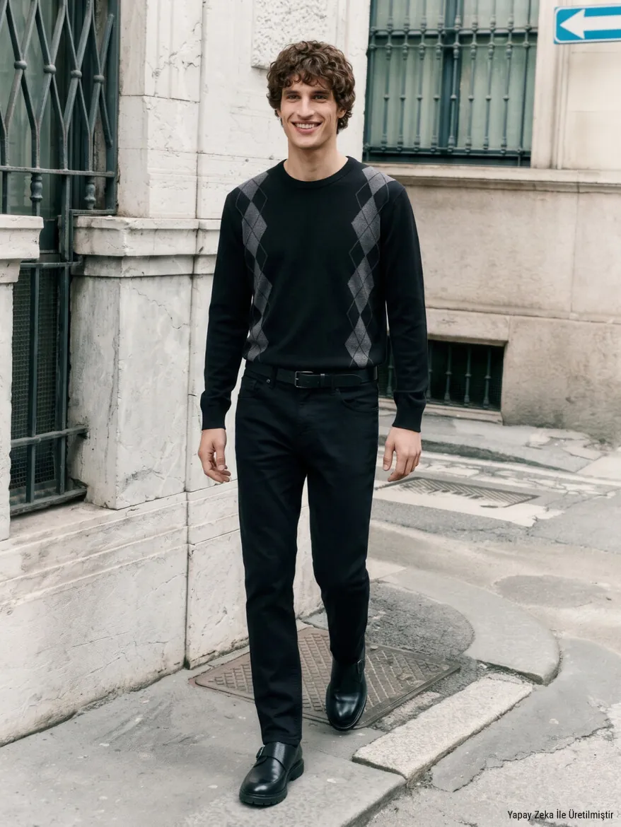 Black Slim Fit Denim Cotton Blended Trousers - KİP