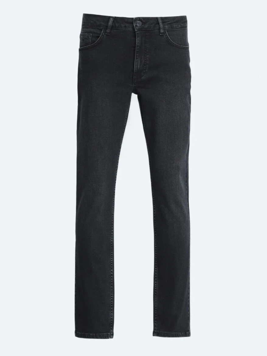 Black Slim Fit Denim Cotton Blended Trousers - 5