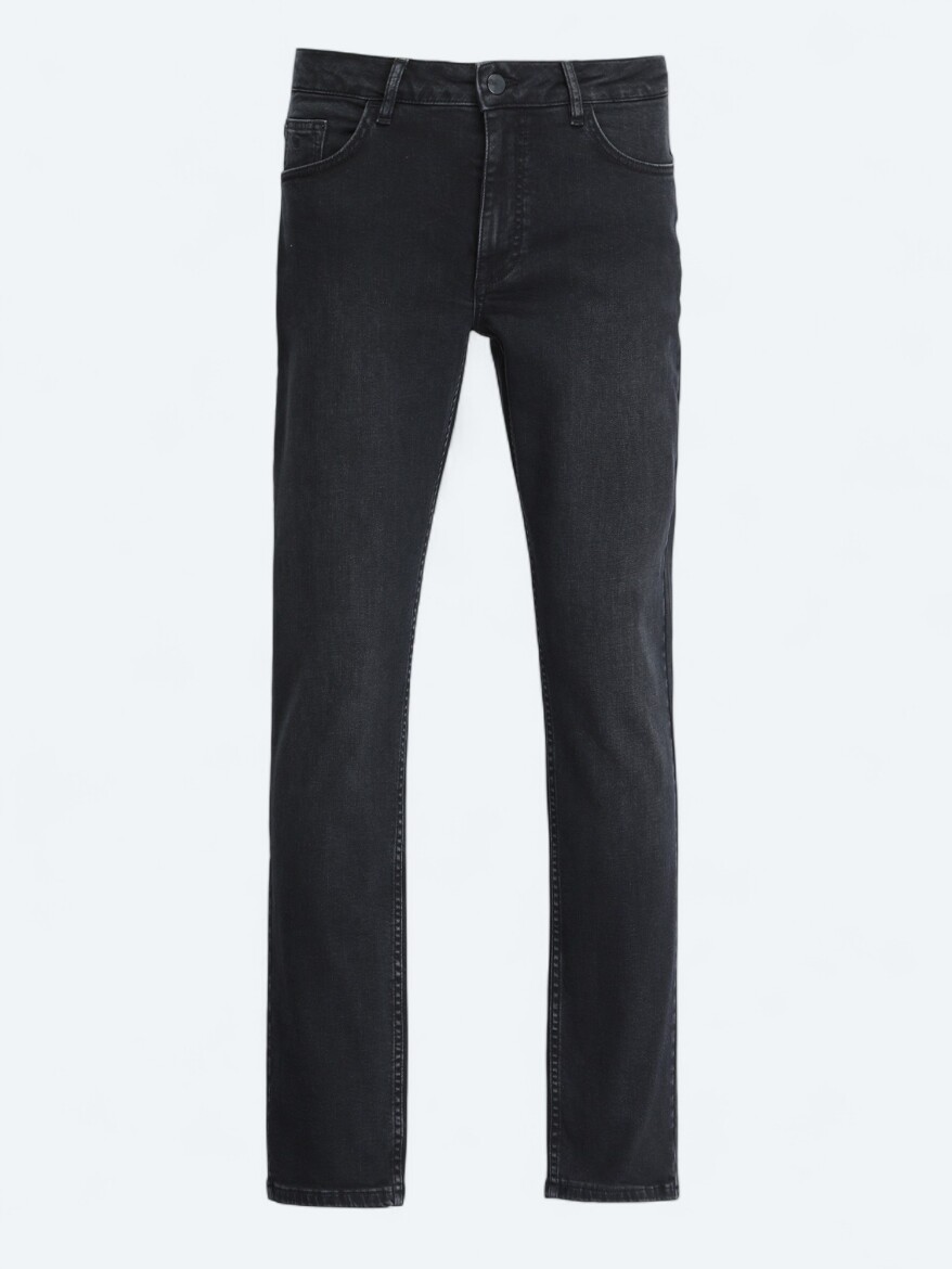 Black Slim Fit Denim Cotton Blended Trousers - 5