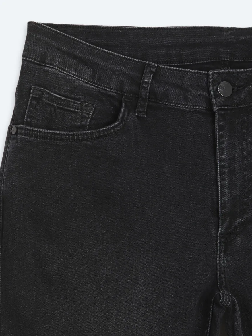 Black Slim Fit Denim Cotton Blended Trousers - 8