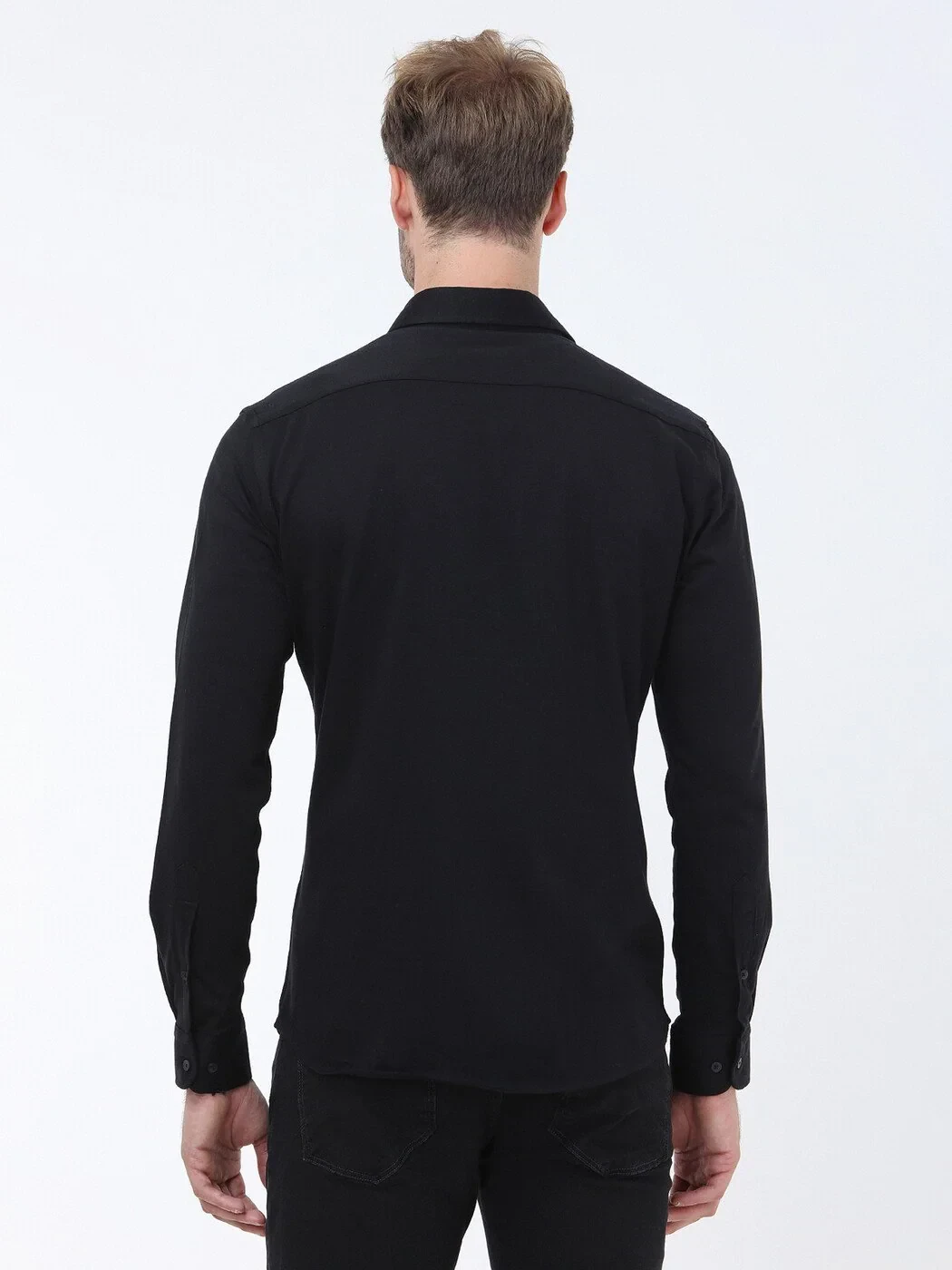 Black Slim Fit Knitting Casual 100% Cotton Shirt - 5