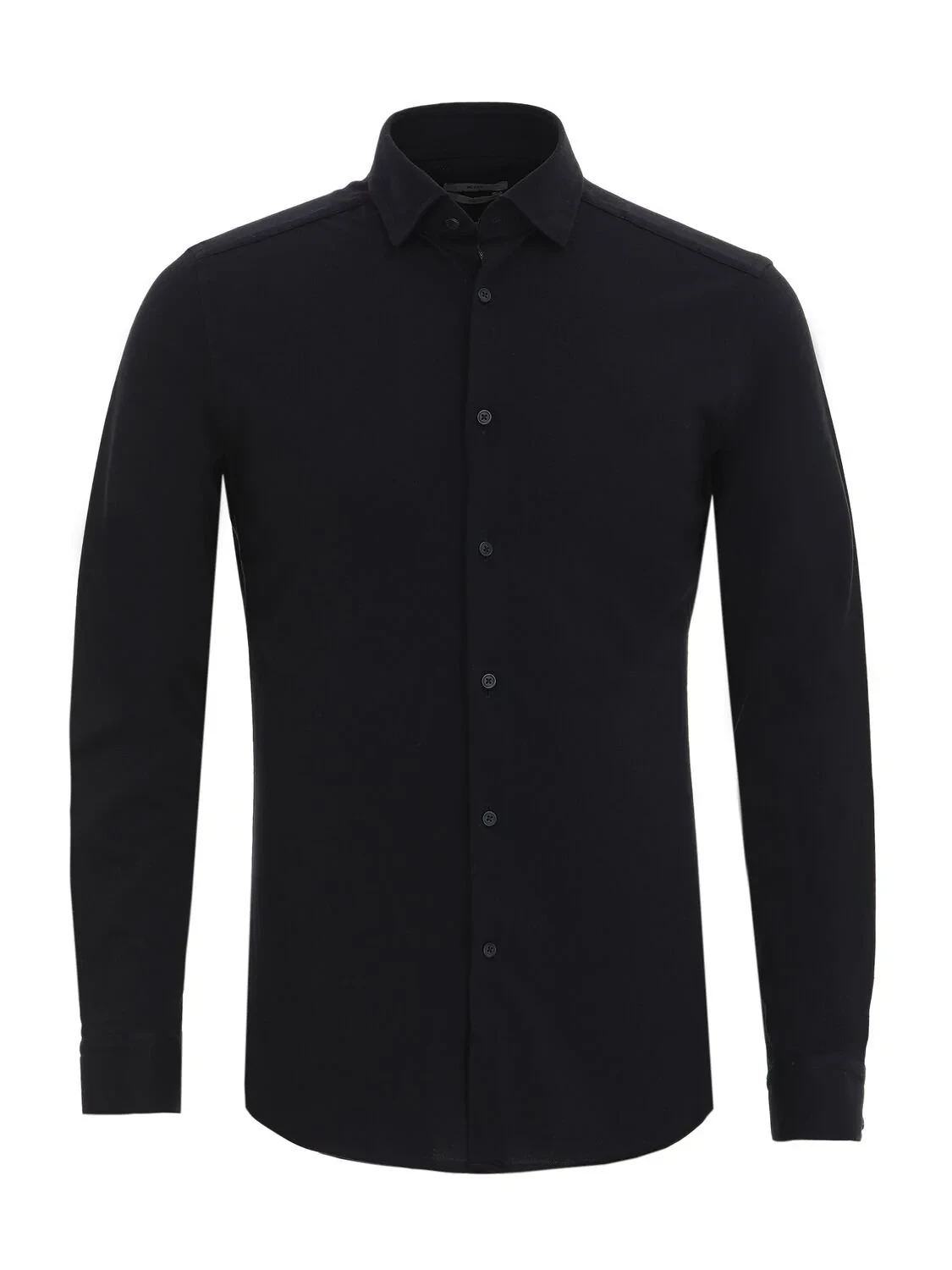 Black Slim Fit Knitting Casual 100% Cotton Shirt - 6