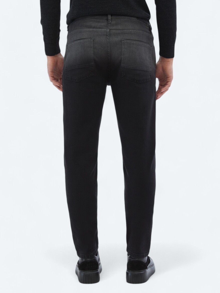 Black Slim Fit Recycled Denim Cotton Blended Trousers - 4