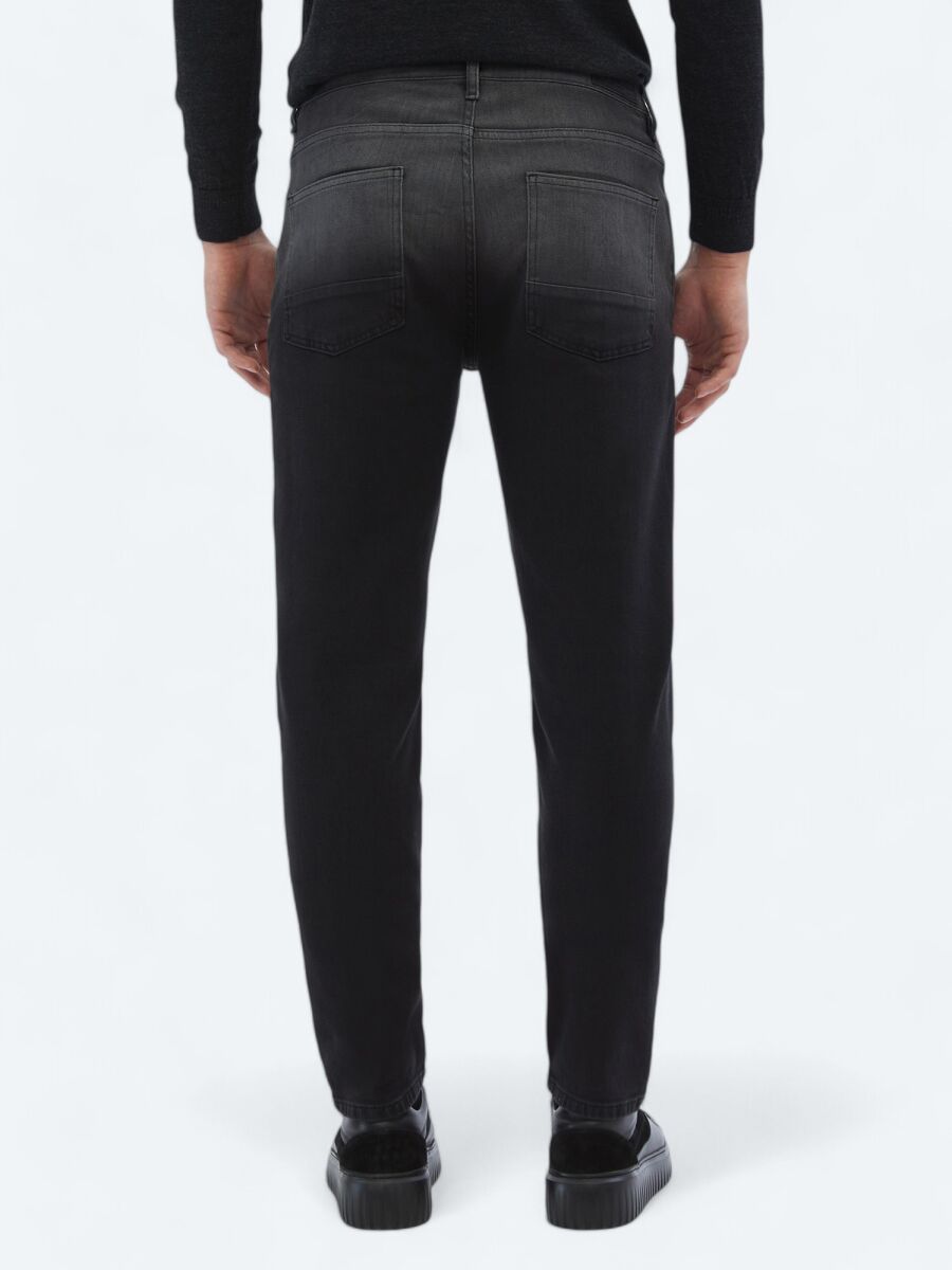 Black Slim Fit Recycled Denim Cotton Blended Trousers - 4