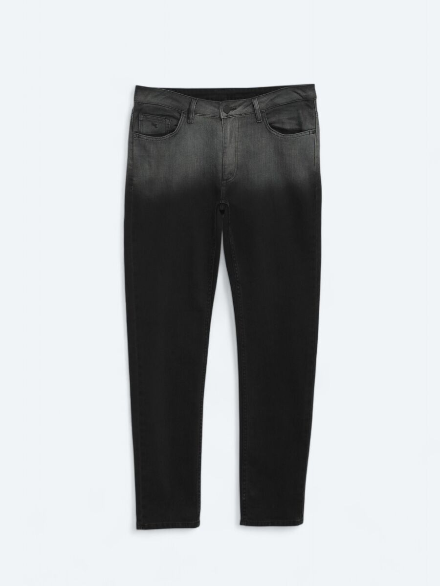 Black Slim Fit Recycled Denim Cotton Blended Trousers - 5