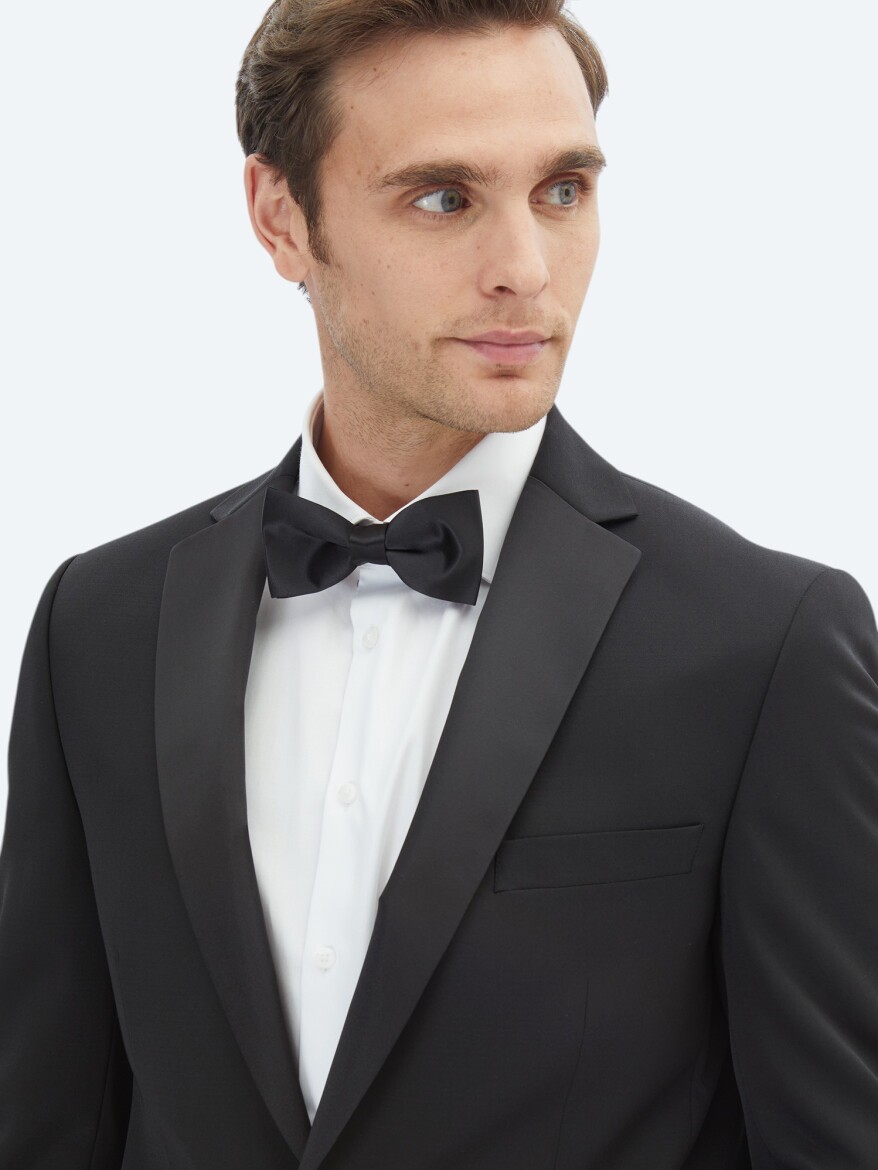 Black Slim Fit Removable Mono Collar Weaving Tuxedo - 4