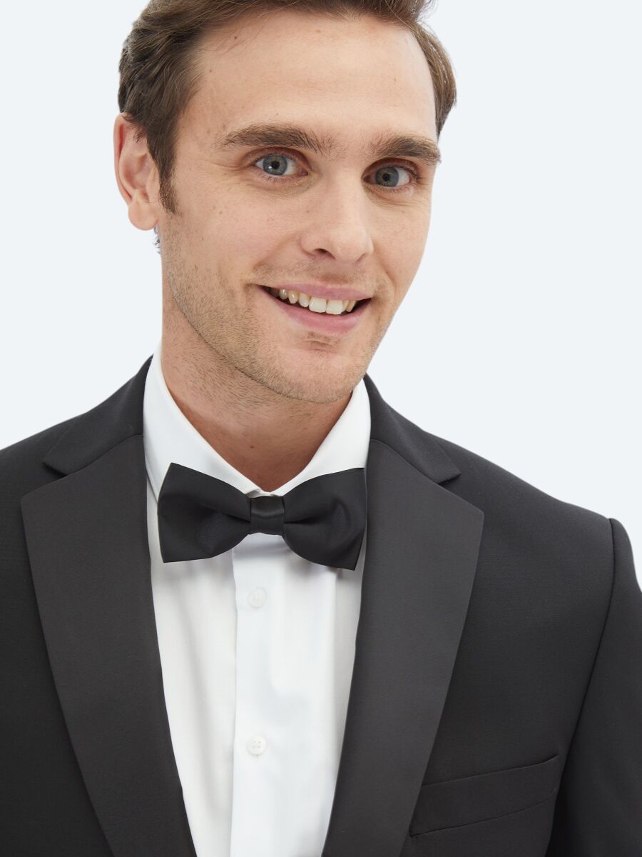 Black Slim Fit Removable Mono Collar Weaving Tuxedo - 5