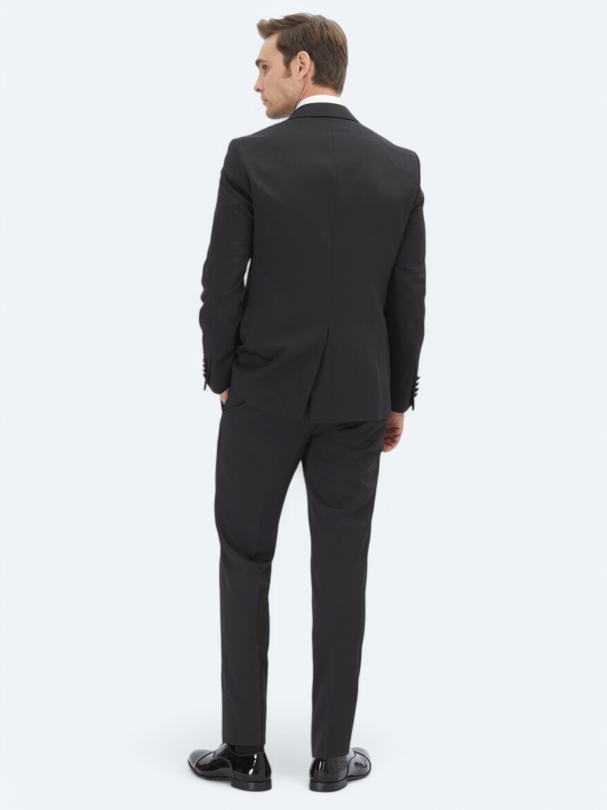 Black Slim Fit Removable Mono Collar Weaving Tuxedo - 6