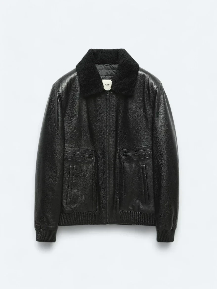 Black Smart Casual Sheep Leather Leather Coat - 10