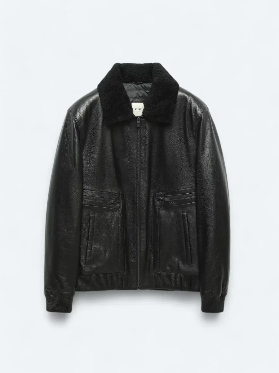 Black Smart Casual Sheep Leather Leather Coat - 10