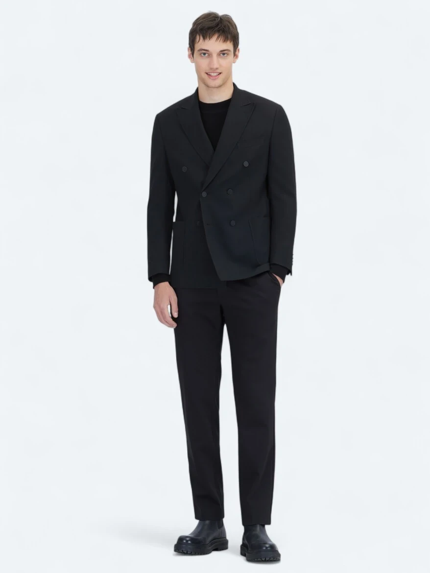 Black Striped Comfort Fit Jacket - 2