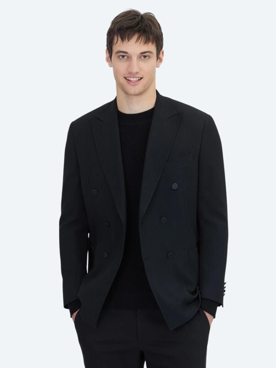 Black Striped Comfort Fit Jacket - 3