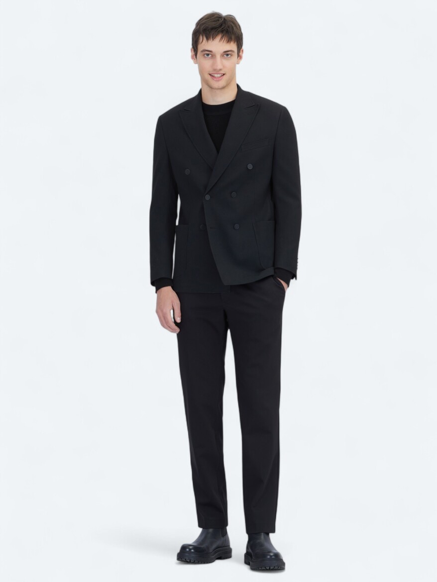 Black Striped Comfort Fit Jacket - 2