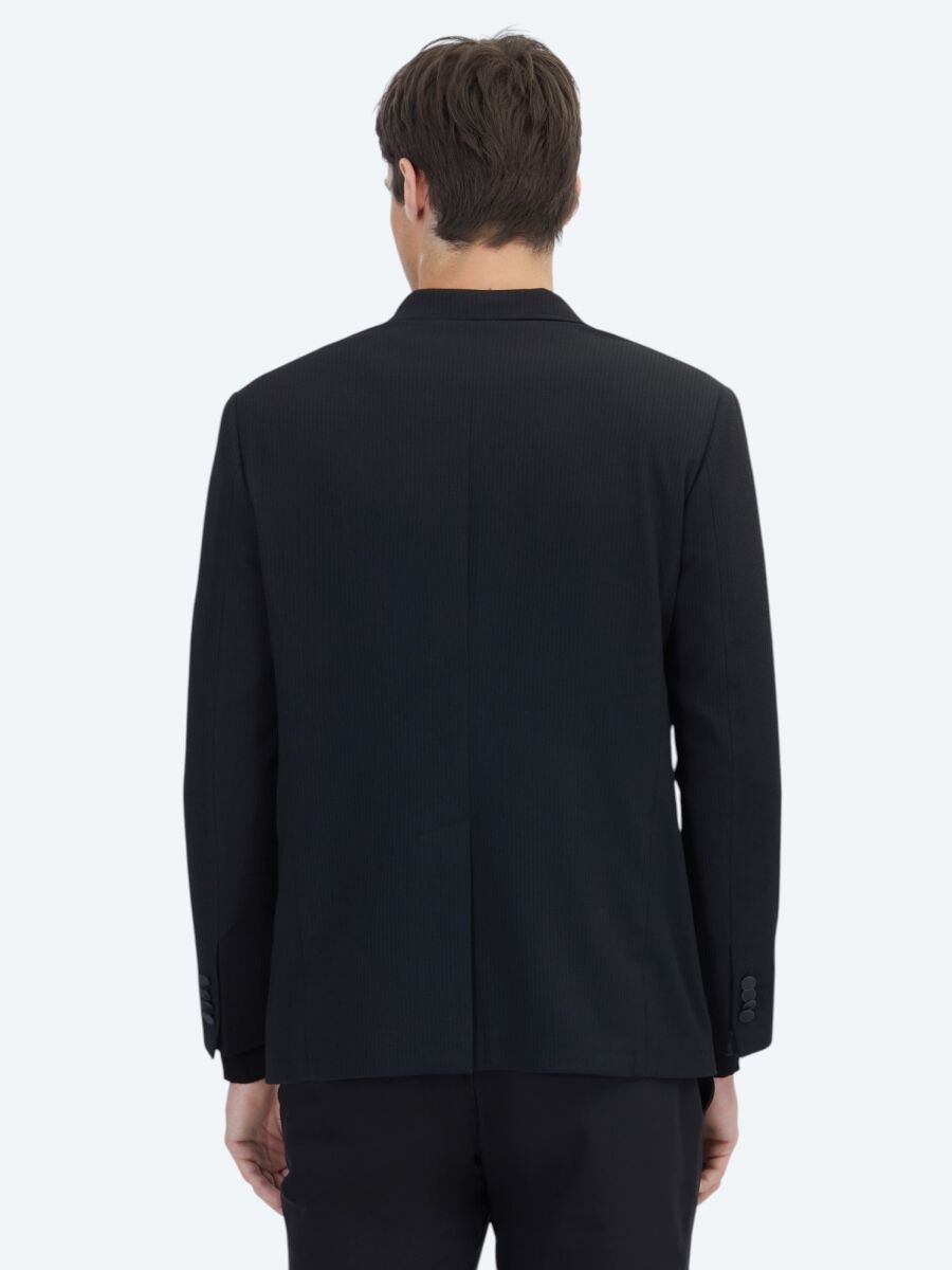 Black Striped Comfort Fit Jacket - 5
