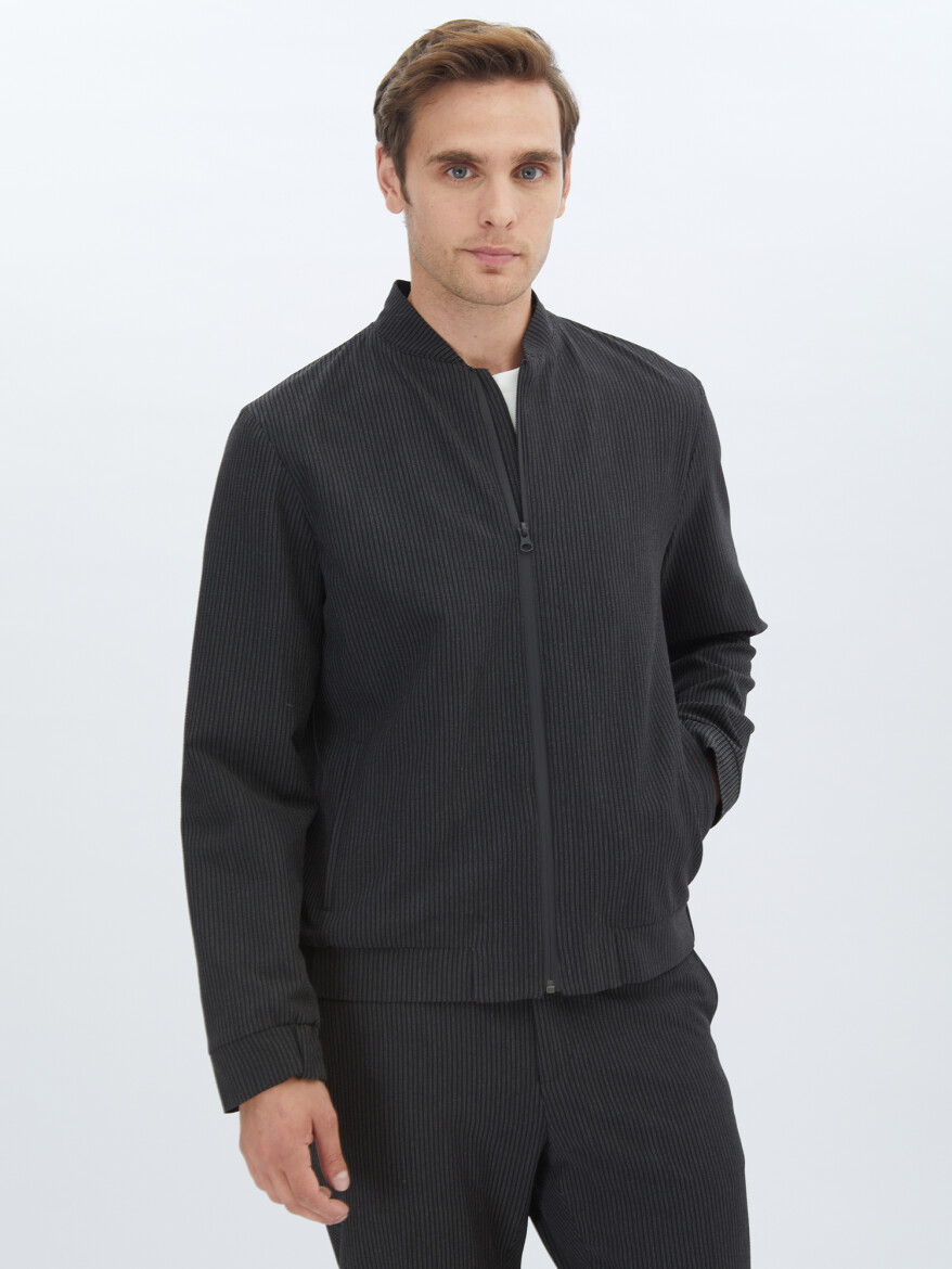 Black Striped Comfort Fit Suit - 1