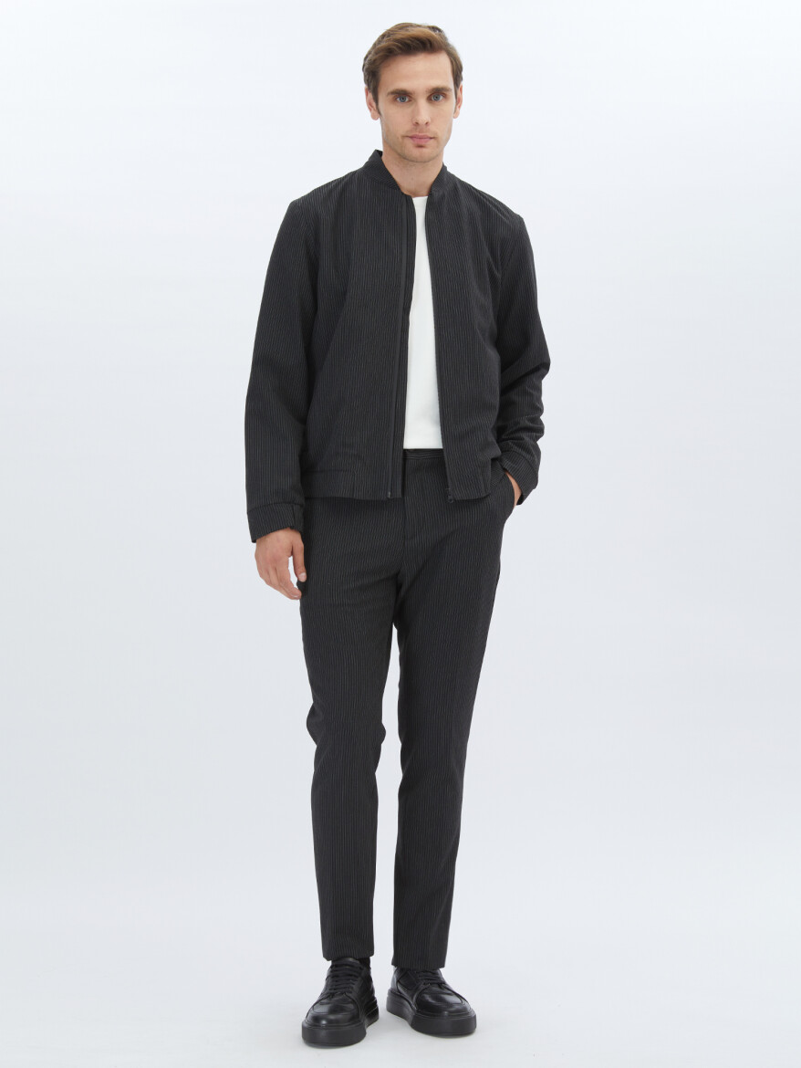 Black Striped Comfort Fit Suit - 2