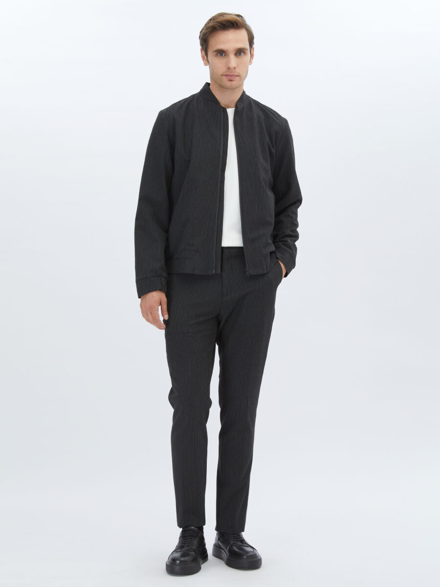 Black Striped Comfort Fit Suit - 2