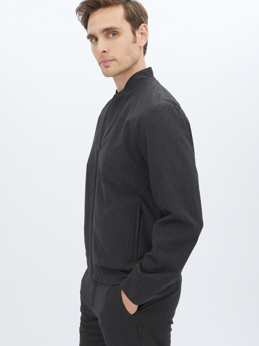 Black Striped Comfort Fit Suit - 4