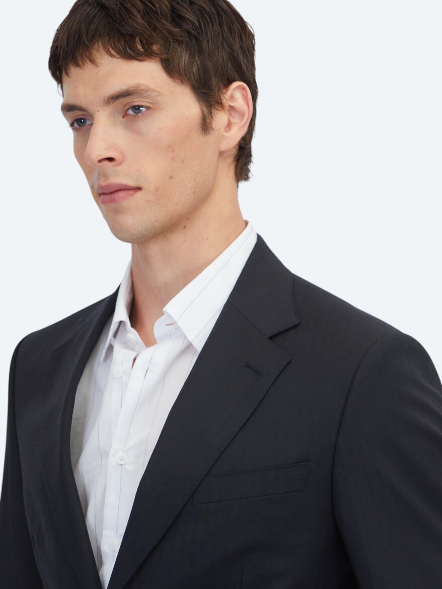 Black Striped Modern Fit 100% Wool Suit - 3
