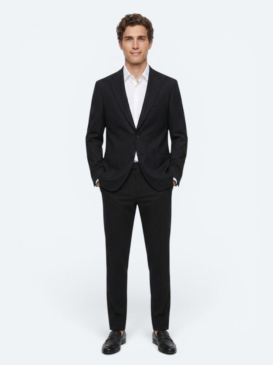 Black Striped Modern Fit Cotton Blended Suit - 2