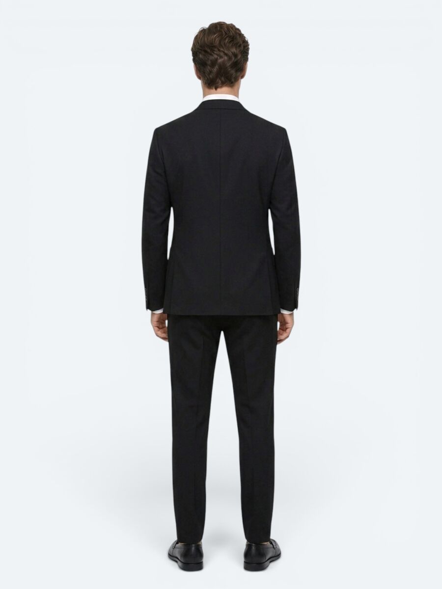 Black Striped Modern Fit Cotton Blended Suit - 5