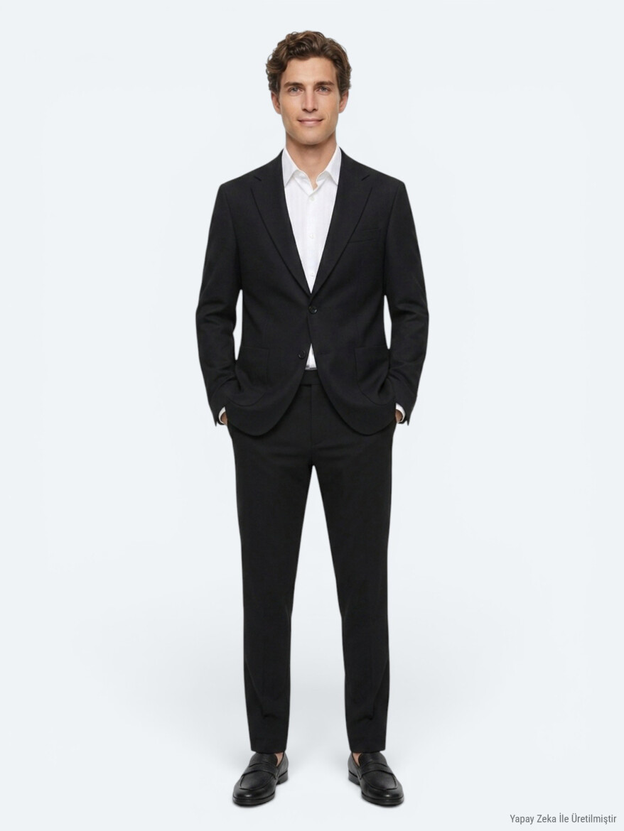 Black Striped Modern Fit Cotton Blended Suit - 2