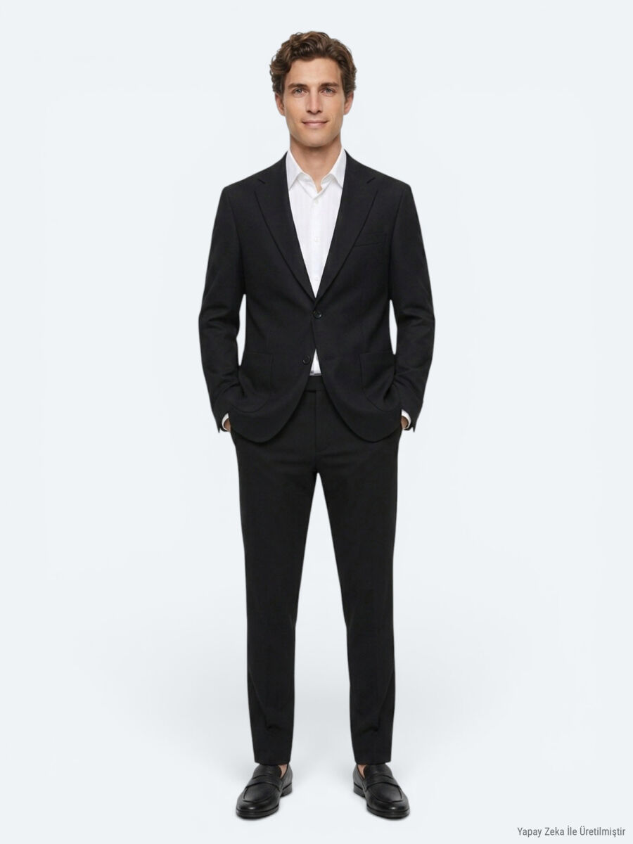 Black Striped Modern Fit Cotton Blended Suit - 2