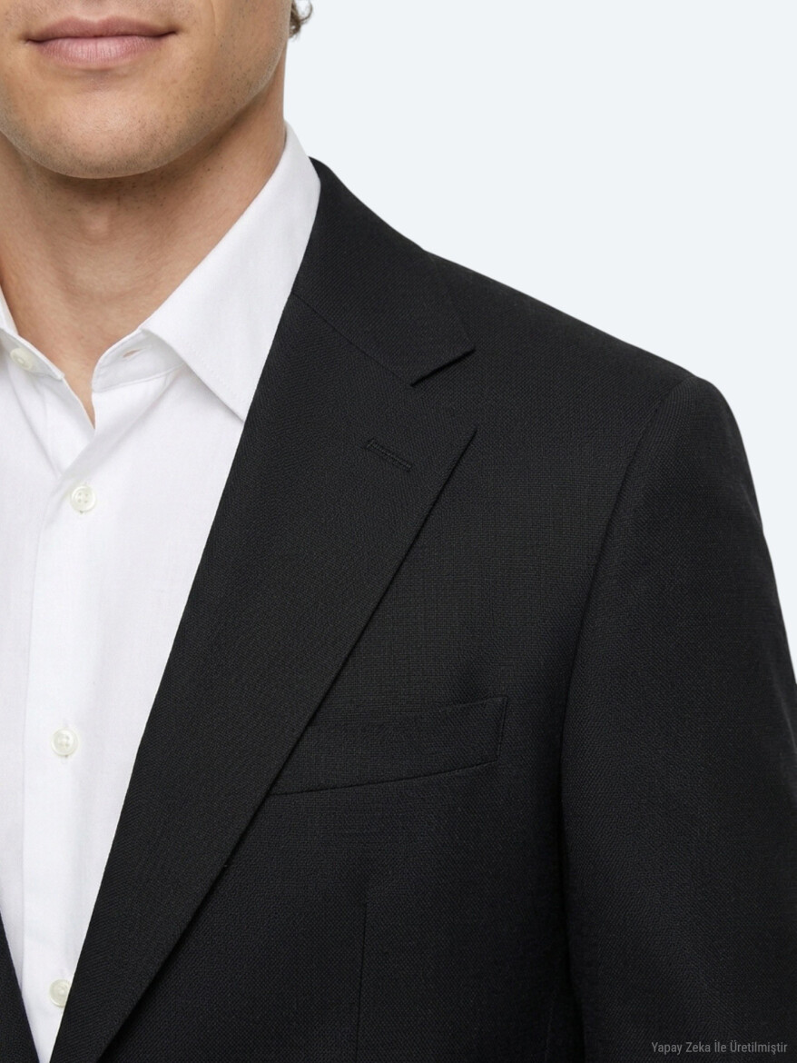 Black Striped Modern Fit Cotton Blended Suit - 3